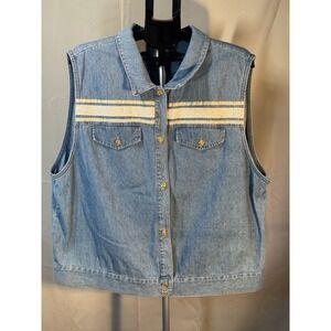 Vintage Saint Germain Denim Vest Womens 2X Made USA Gold Button Western Boho 90s